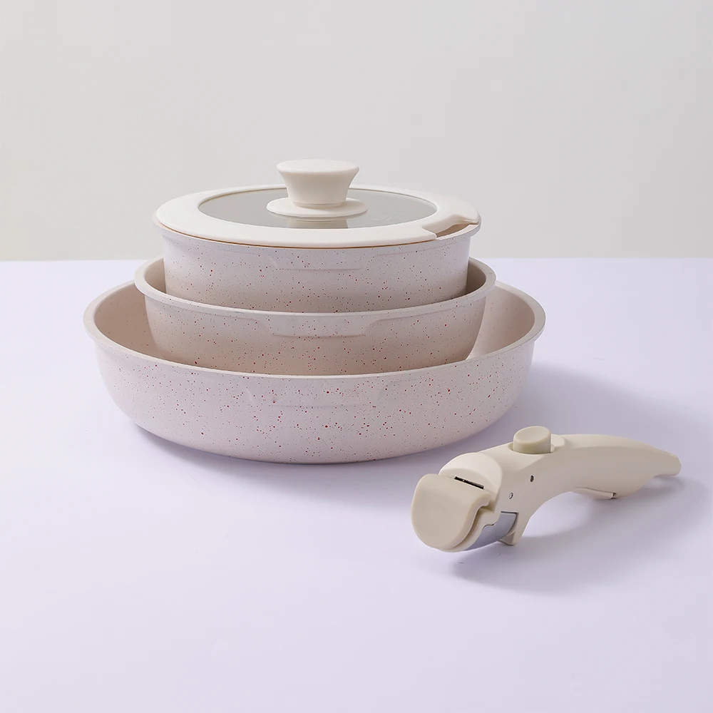 Pressed Aluminum Ceramic Coating Removable Handle Cookware Set Nonstick Pots And Pans Set