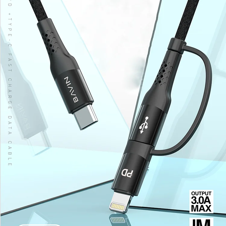 BAVIN CB189 1.5mm Thickness Copper Core Braided Line Fast PD Type C Charger Cable Lightnings Usb C Data Line 3A