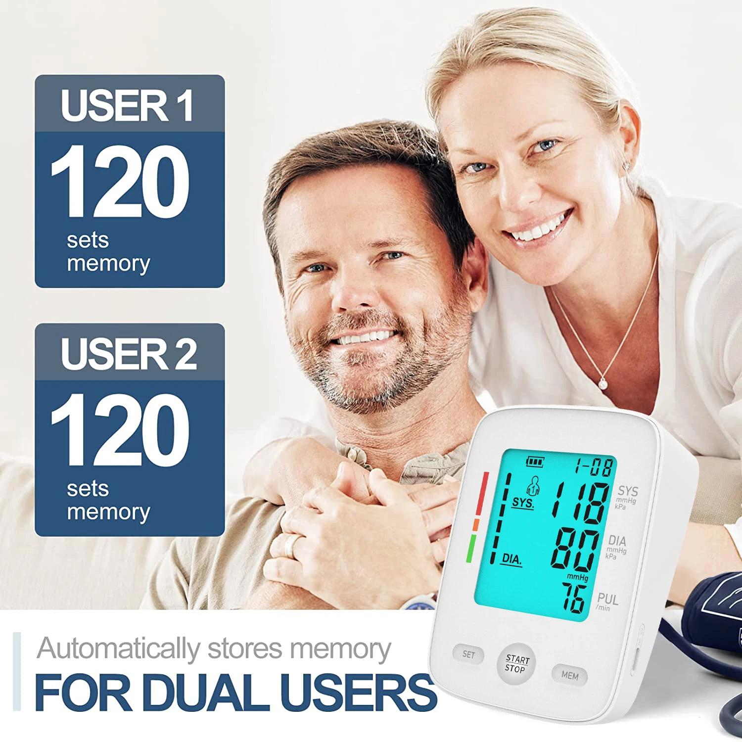 High Capacity Lithium Battery Medical Upper Arm  Blood Pressure Monitor for  Family Use
