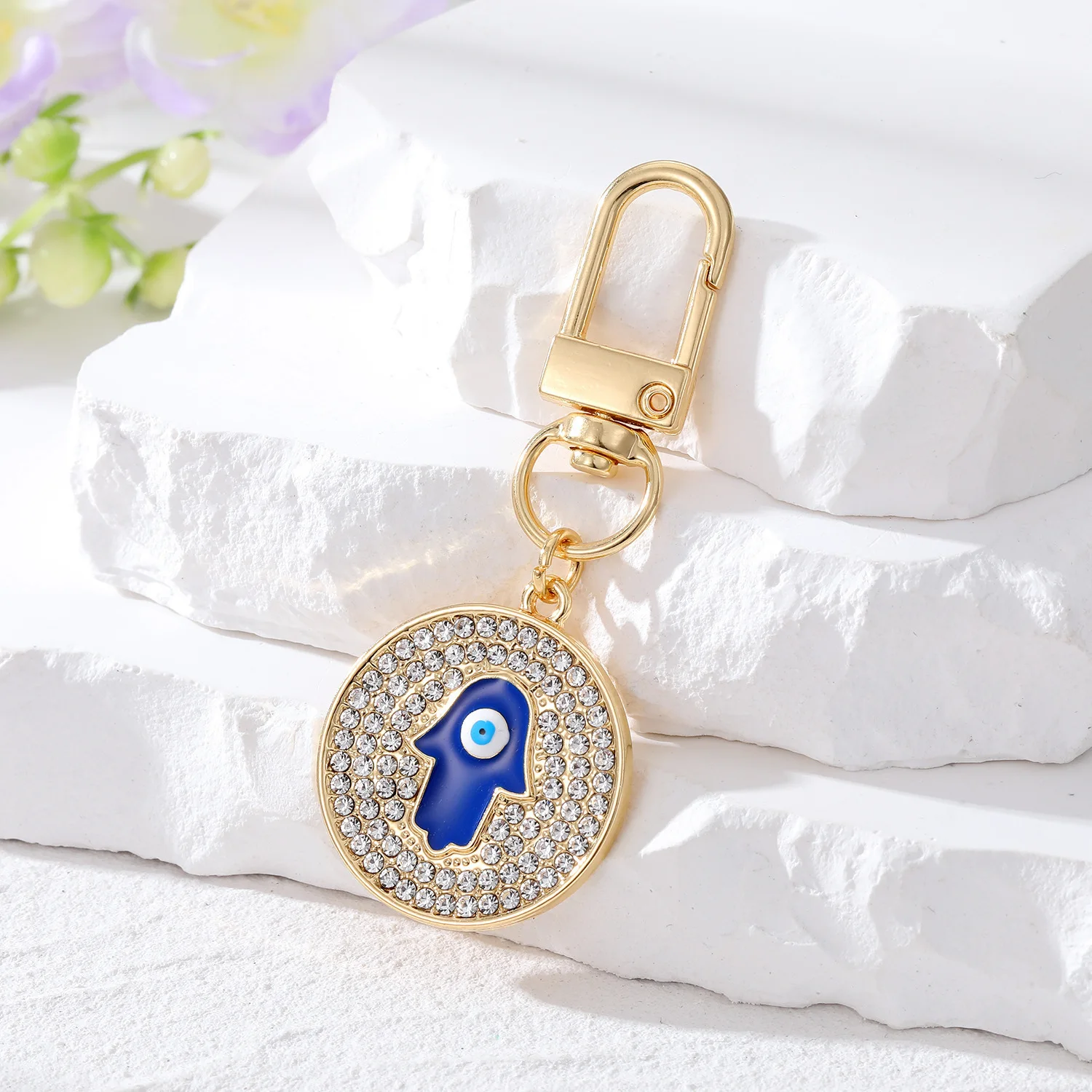 Cute Bag Heart Pendant Key Chain Couple Hollow Gold Blue Eye Bag Car Airpods Box Phone Key Accessories Evil Eye Keychain