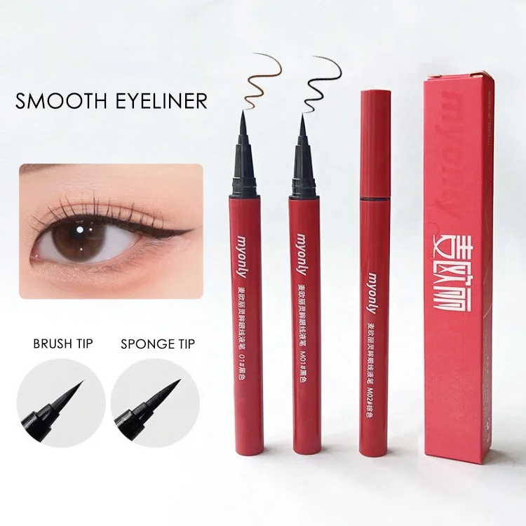 Smooth Waterproof Black Eyeliner Sponge Tip and Brush Tip Long-lasting Brown Eyeliner