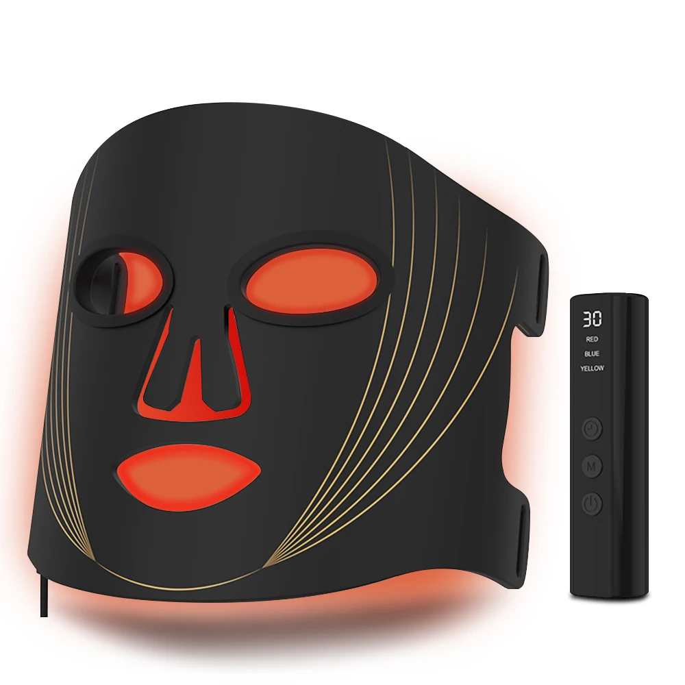 3 Color LED Light Therapy Silicone Facial Mask Hand-held Red Blue Yellow Light Photon Beauty Skincare Anti-Aging Wrinkle