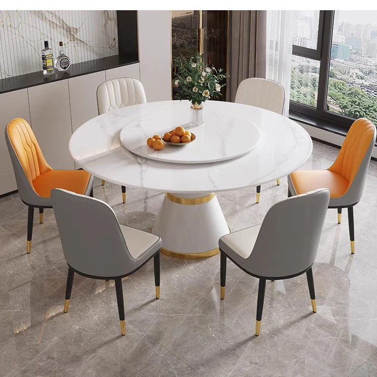 Dining Table and Chair Set Luxury Modern Restaurant Home Dining Room Dinning Furniture Round Dining Tables Set Metal Iron 10pcs