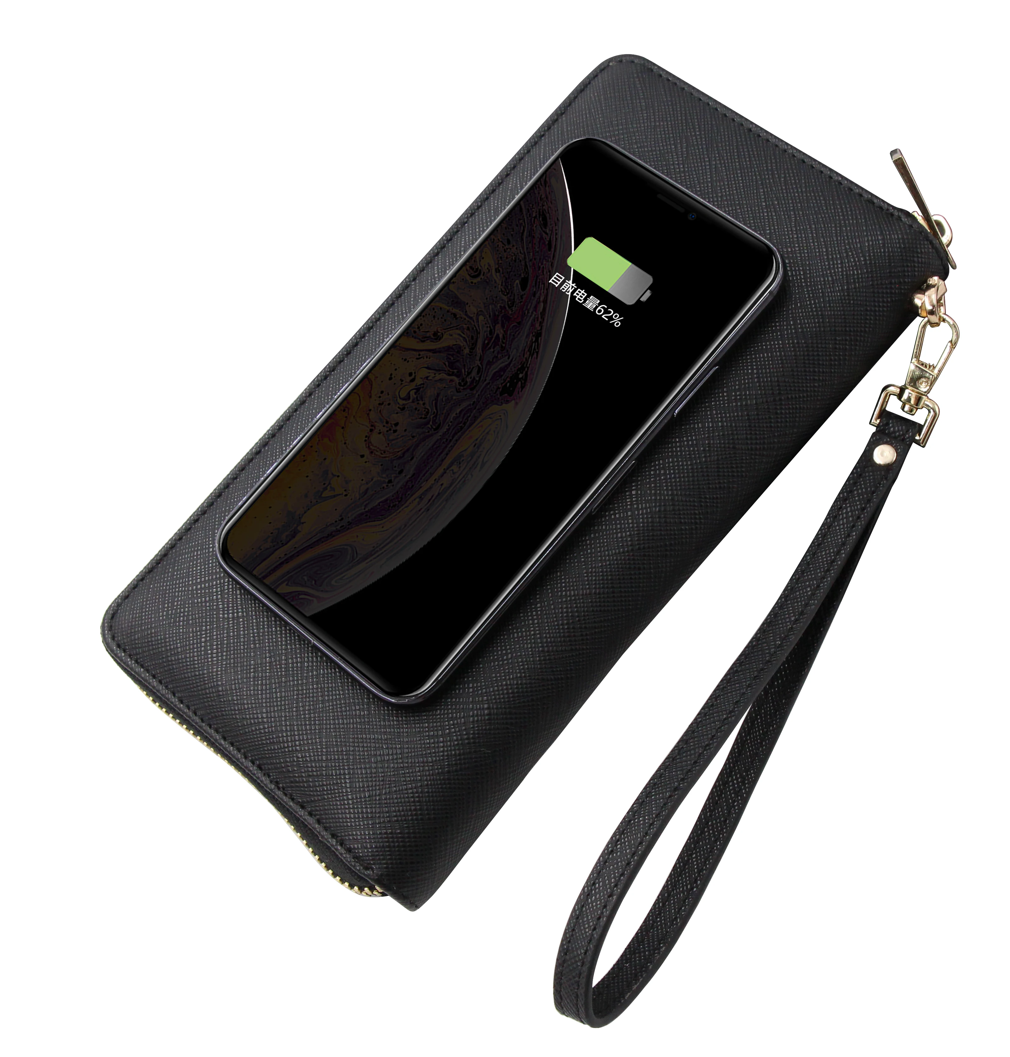 Lork Wholesale Smart Zipper Wallet with Card Holder Wireless Phone Charger Powerbank Leather Wallets for Men