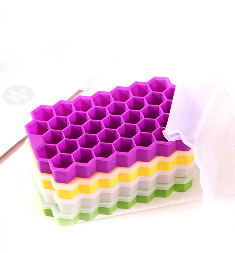 DIY custom silicone ice cube trays molds silicone 37 pieces honey comb ice with lids