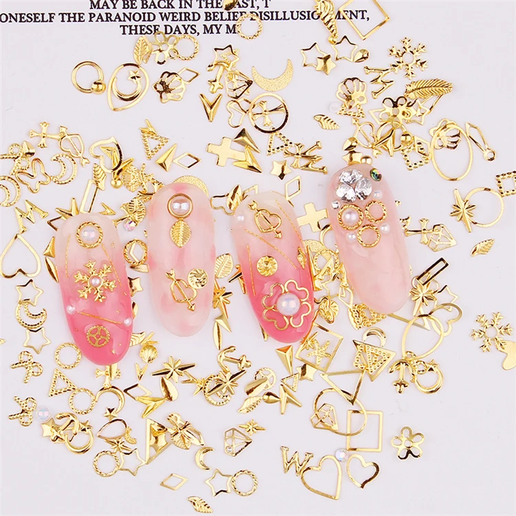 
Hot selling 3D multi-style 6 in 1 charming punk nail art slice metal nail decoration 