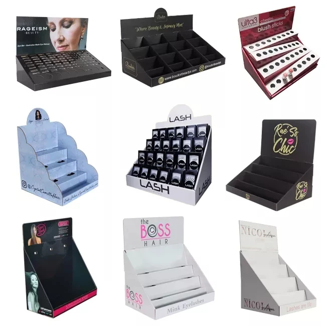 Pop Custom Cardboard Counter Display Stands Shop Design Paper Makeup Display Case/Rack/Shelves
