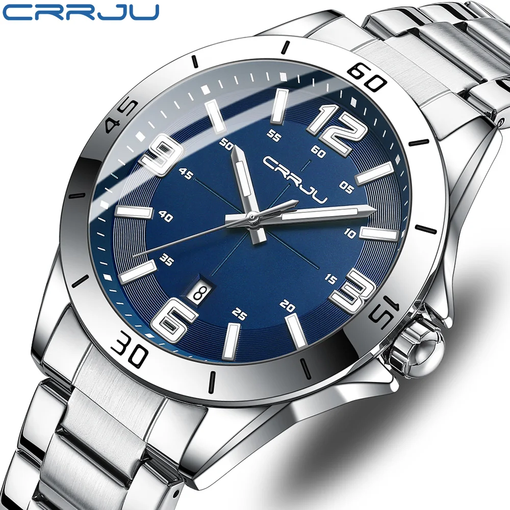 CRRJU Fashion Business luxury gift  Stainless Steel Strap Waterproof  Japan movt luminous  Quartz Watches for Men