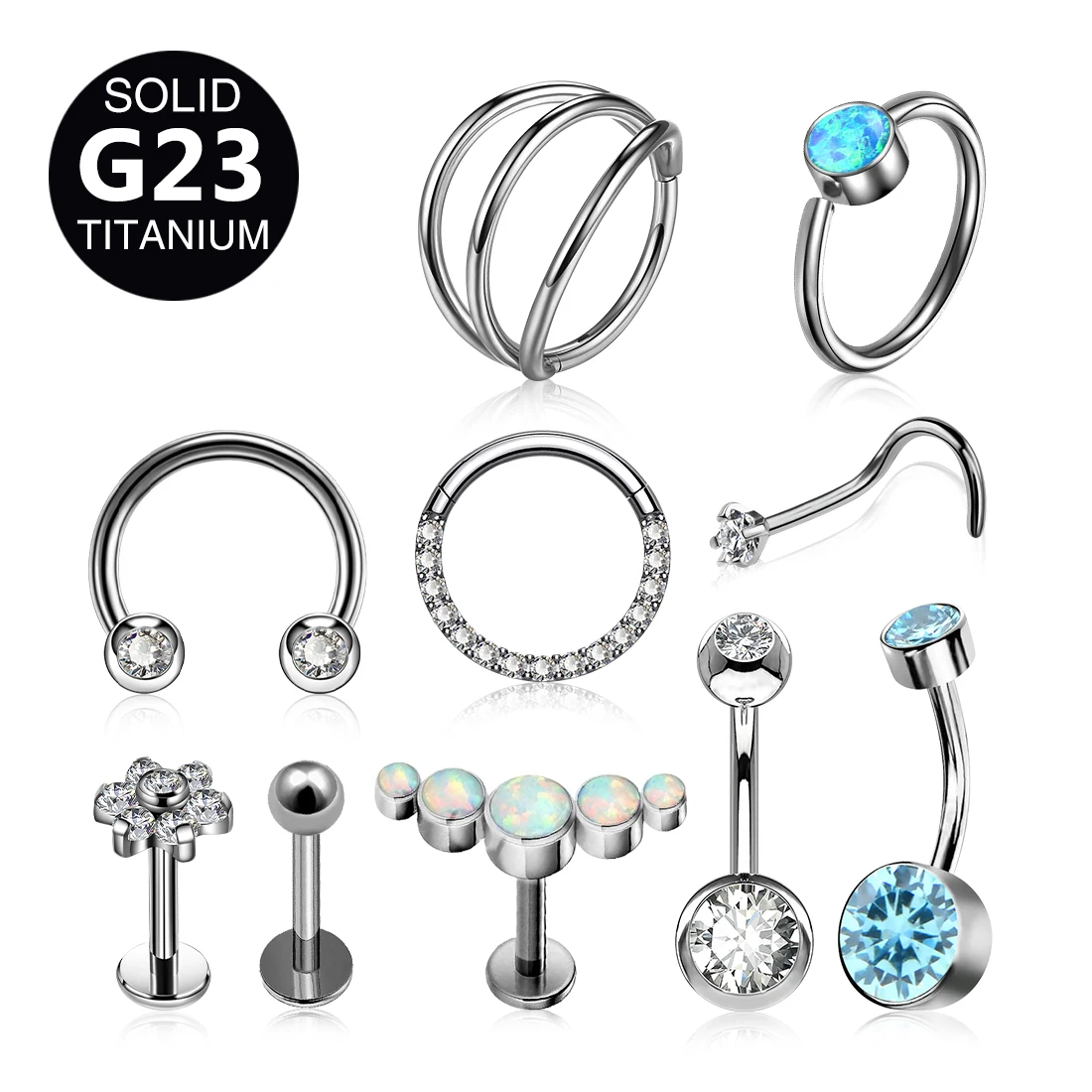 G23 Medical Grade Titanium Astm F136 Belly Button Labret Navel Nose Ear Tragus Body Earring Piercing Barbel Crystals Jewelry