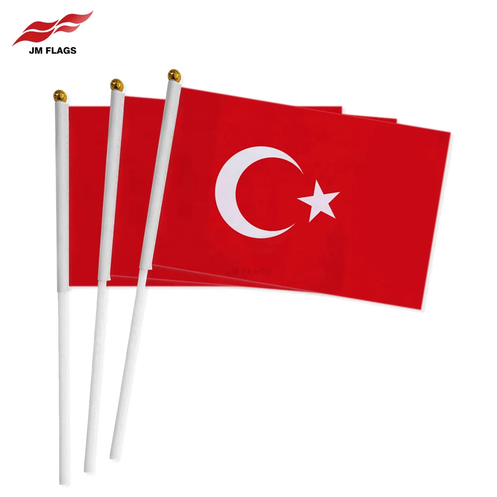 Wholesale Turkey Hand Held Flags Hand Flag National Day Decoration Polyester EURO CUP Turkey Stick Flags