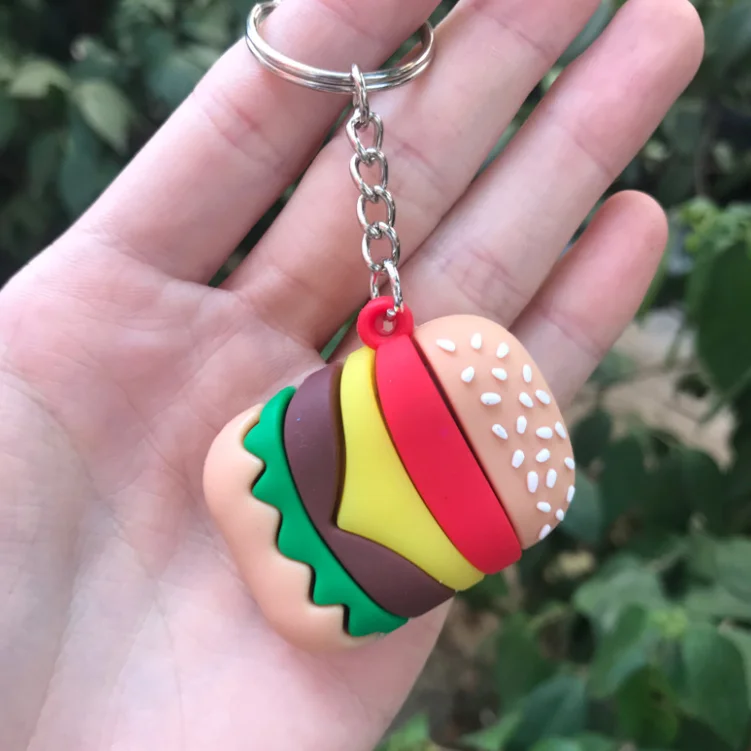 Cute Bubble Tea milk Pendant Keychains PVC Rubber Dolls Gifts Car Schoolbag Hamburger French fries popcorn keyring  Accessories