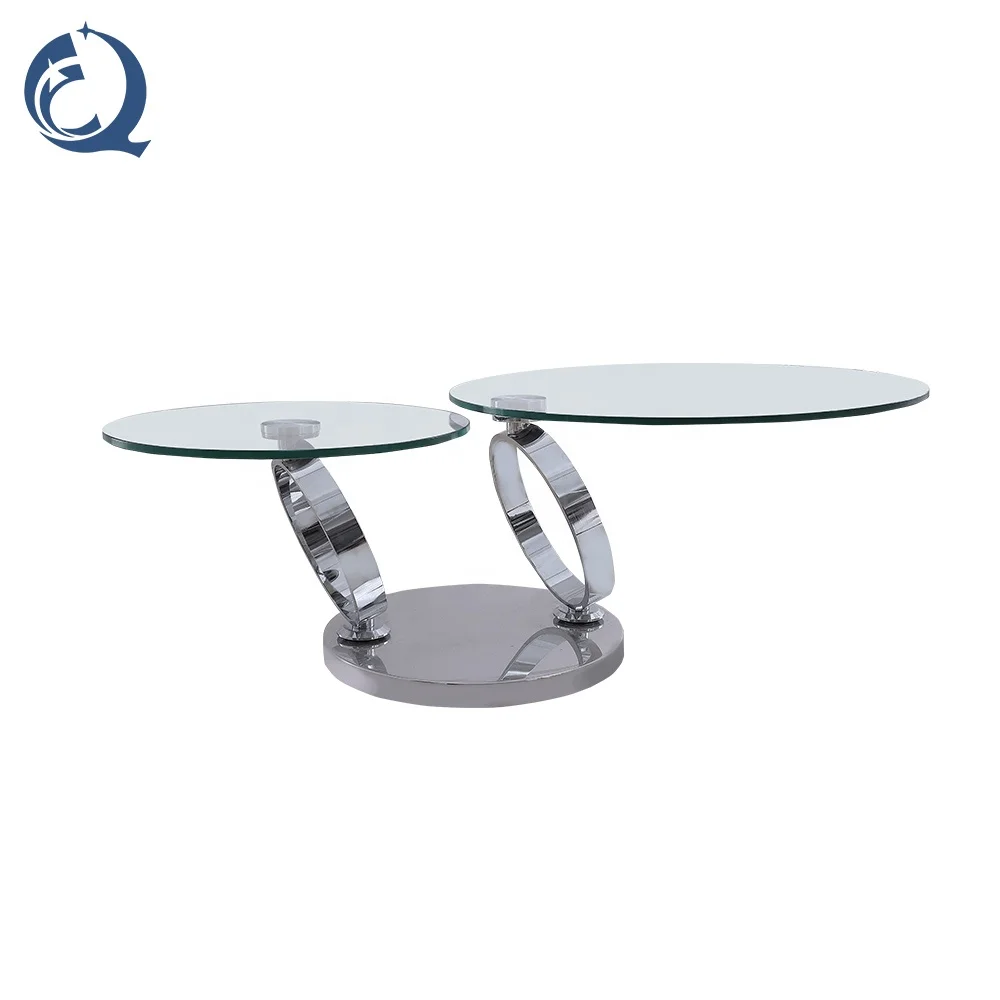 
manufacturer wholesale modern metal extendable rotating folding tempered glass coffee table 