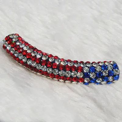Wholesale customized designs clay pave rhinestone American flag pattern curved tube beads for bracelets necklaces jewelry making