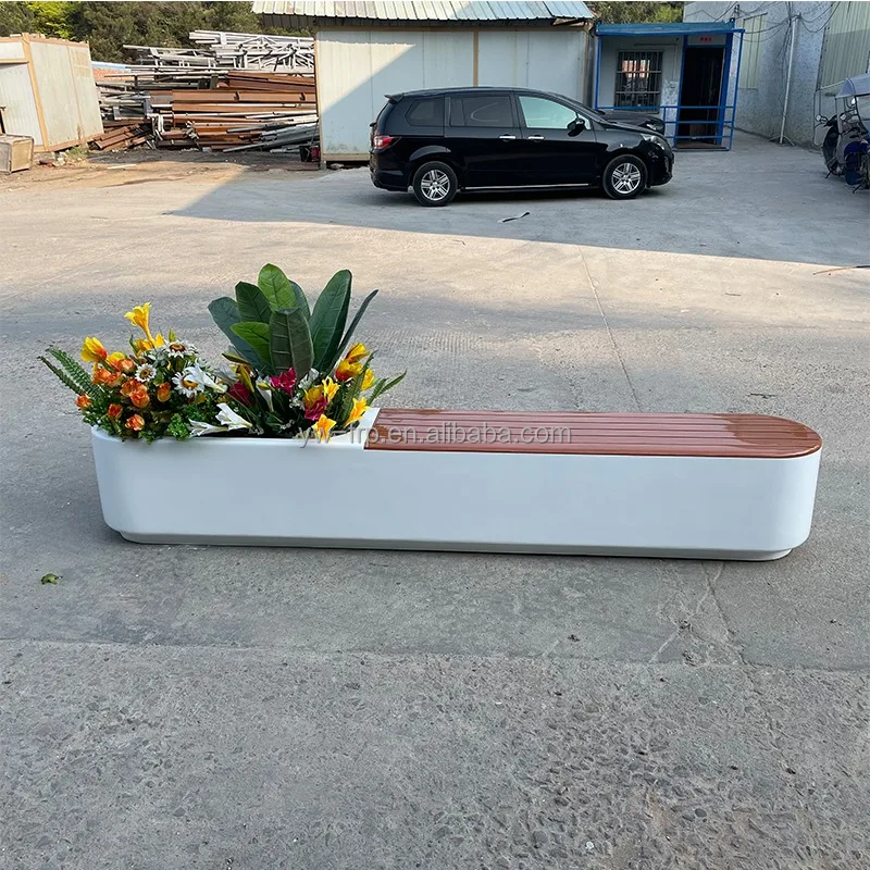 New Design Wood Waiting bench Chair With Planter Pot Decoration Lounge Seat For Public Area Indooo&outdoor