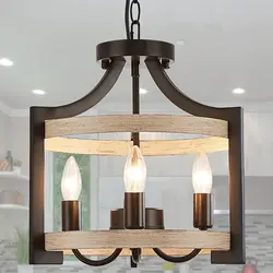 Rustic Farmhouse Chandeliers Deco Adjustable Kitchen Island Hallway Bedroom Hanging  Birch Wood Finish Chandelier Pendant Lights