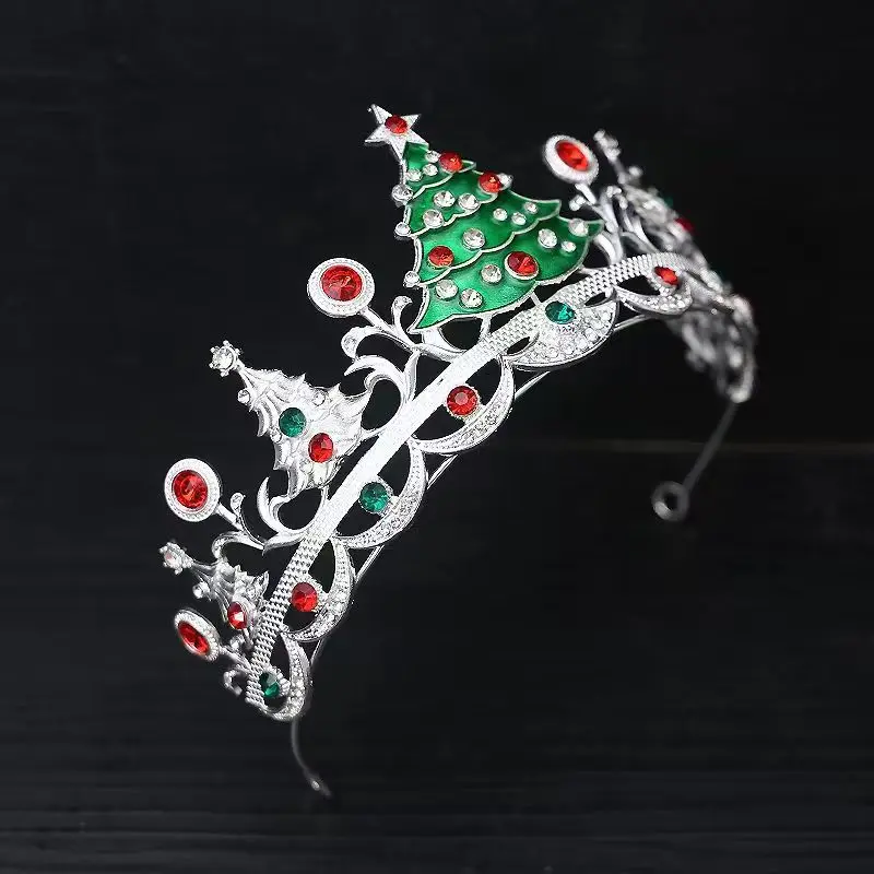 New Trendy Alloy Colorful Rhinestones Crystal Pearls Merry Christmas Tiara Festival Party Crown Hair Jewelry For Women Girls