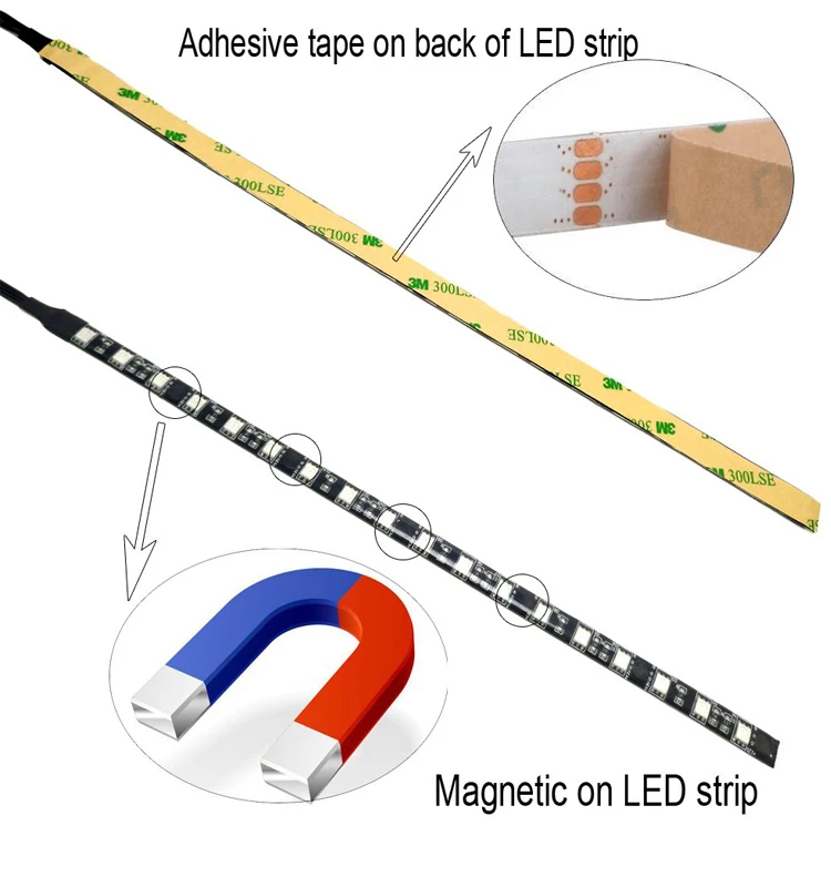 30cm Magnetic LED Strip Light PC Computer Case Magnetic Strip Light SATA Power Supply Red Blue Green Yellow White Pink 12V