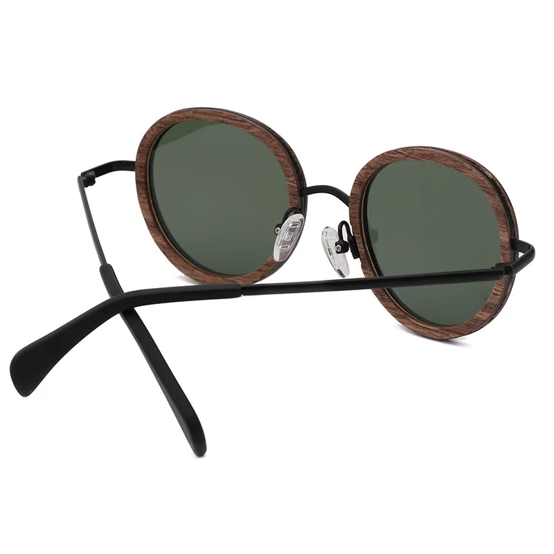 2022 Walnut Wood and Copper Round Sunglasses with Polarized Lens for Men Women Handmade Wooden Frame UV400