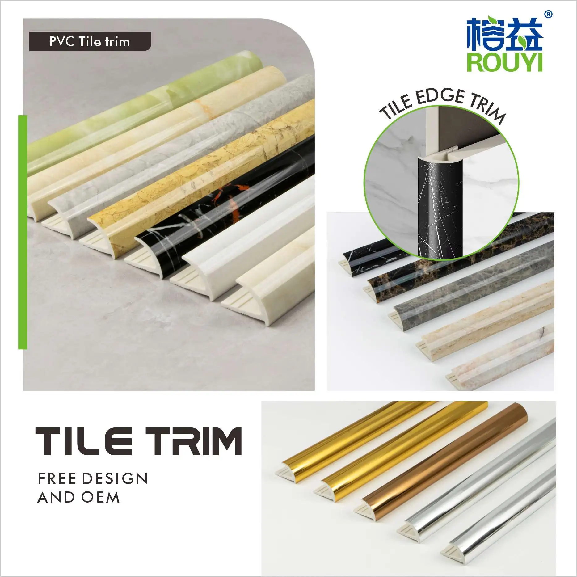Wholesale High Quality Plastic Ceram Wall Tile Trim Wall Decorations Swim Pool Tile Edge Trim PVC Tile Trim
