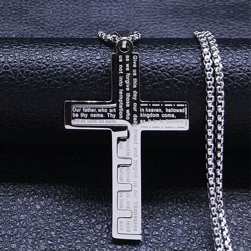 Top Stainless Steel Classic Christian Bible Cross Pendant Jesus Amulet Necklace for Men Women Catholic Prayer Faith Jewelry Gift
