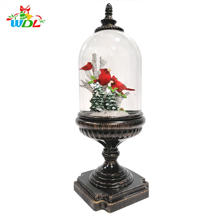 novedades para navidad 2020 America Style Christmas Gift Resin Led Spinning  electronic Souvenir cardinal&Birds  Snow Globe For