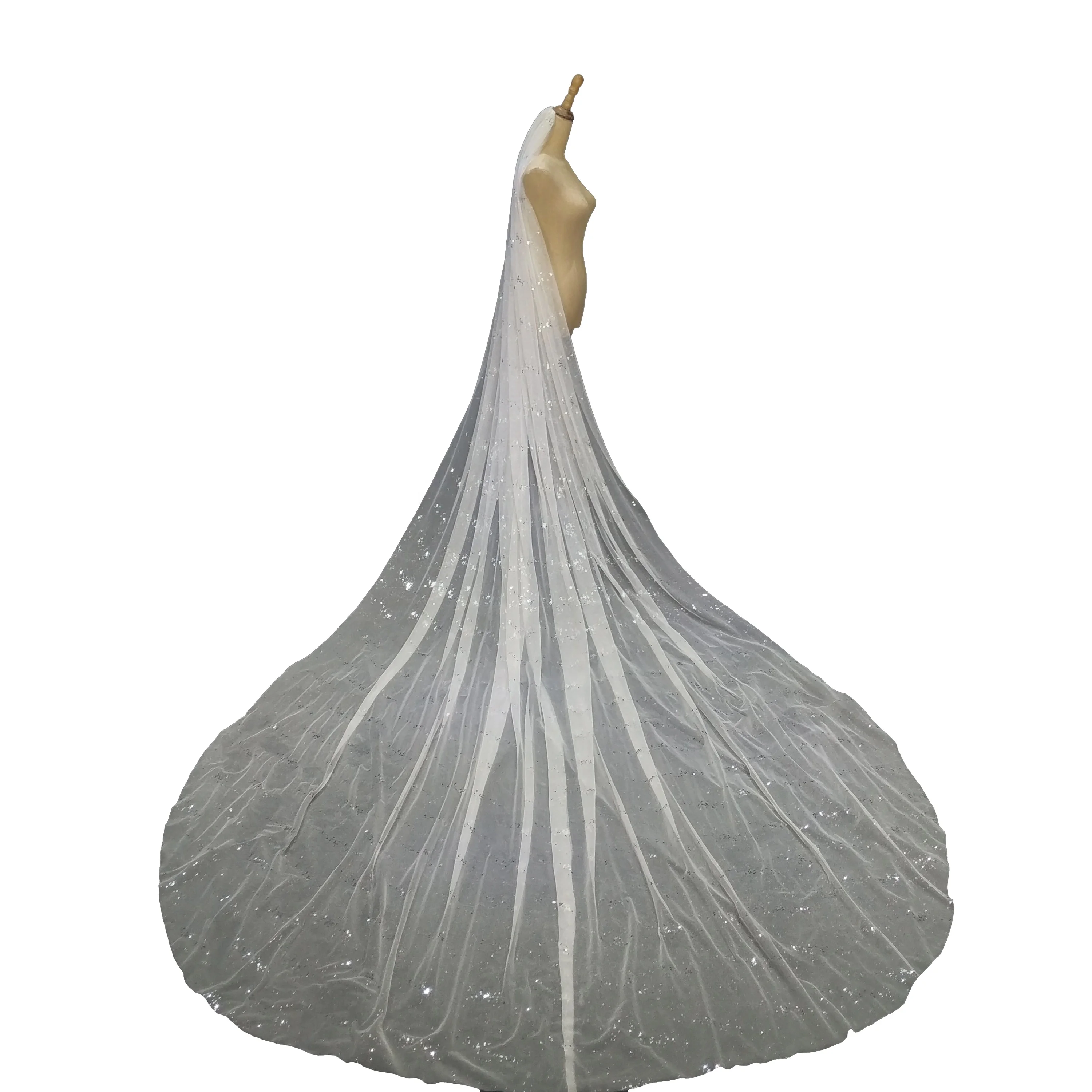 
4m * 3m cathedral large tail bride veil simple mechanical hot-press flash wedding veil 