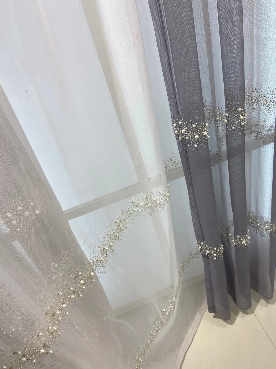 Sunny Textile Pearl Gauze Curtain For Bedroom Curtains For The Living Room Luxury Embroidery Sheer Curtains