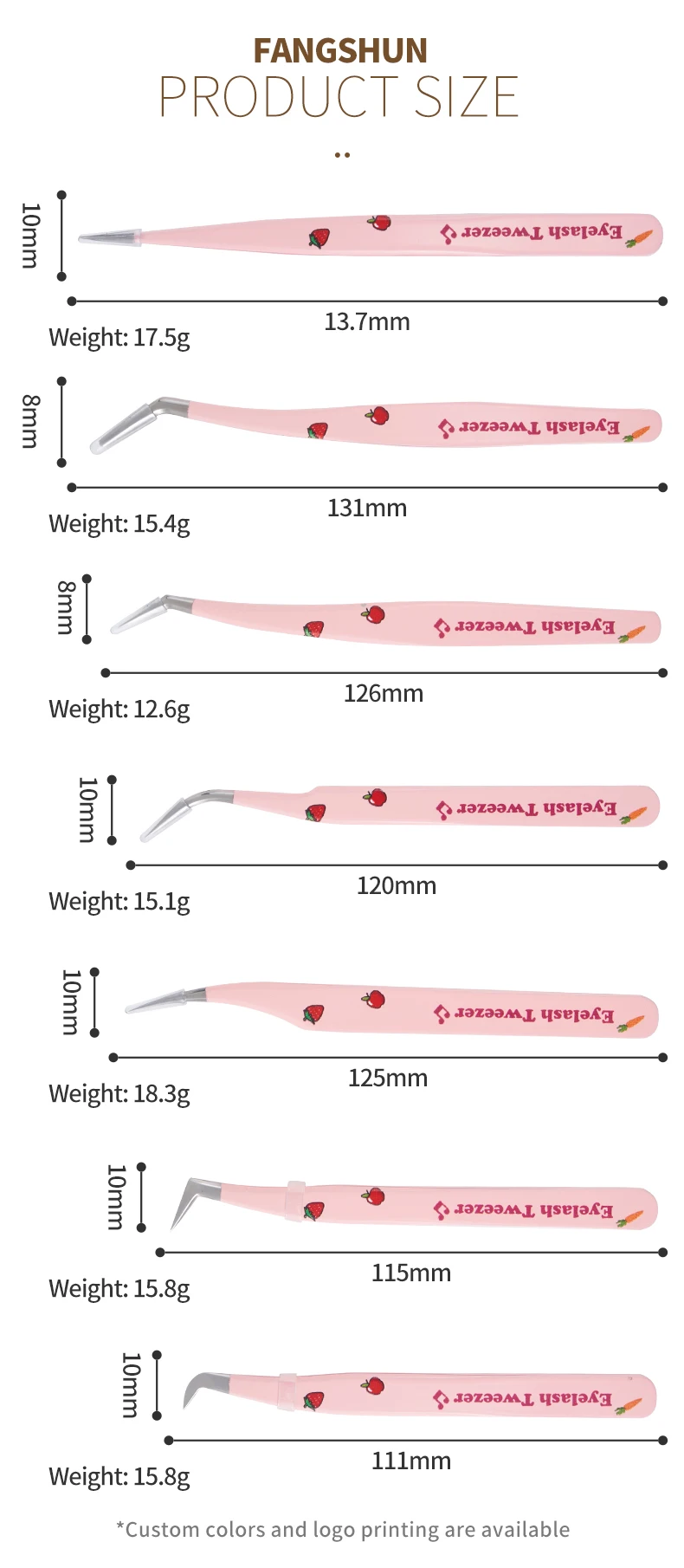 Print Logo Nano Grip Microfiber Eyelash Tweezers Pink 7Pcs Volume Lash Extension Fiber Tips Tweezers Set