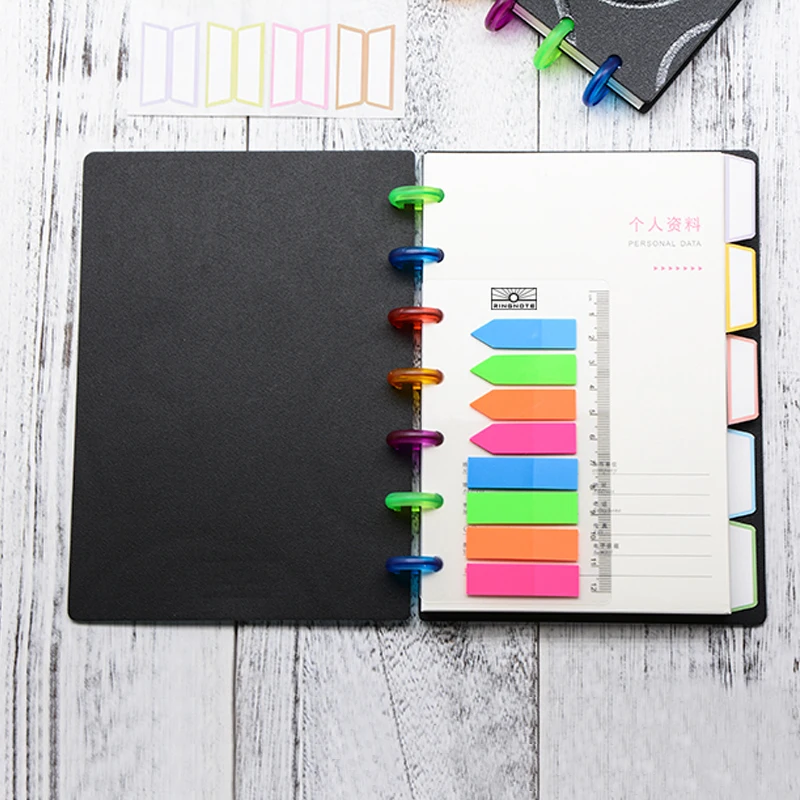 Customized disc bound sticky notes-5 color notebook sticky  notes