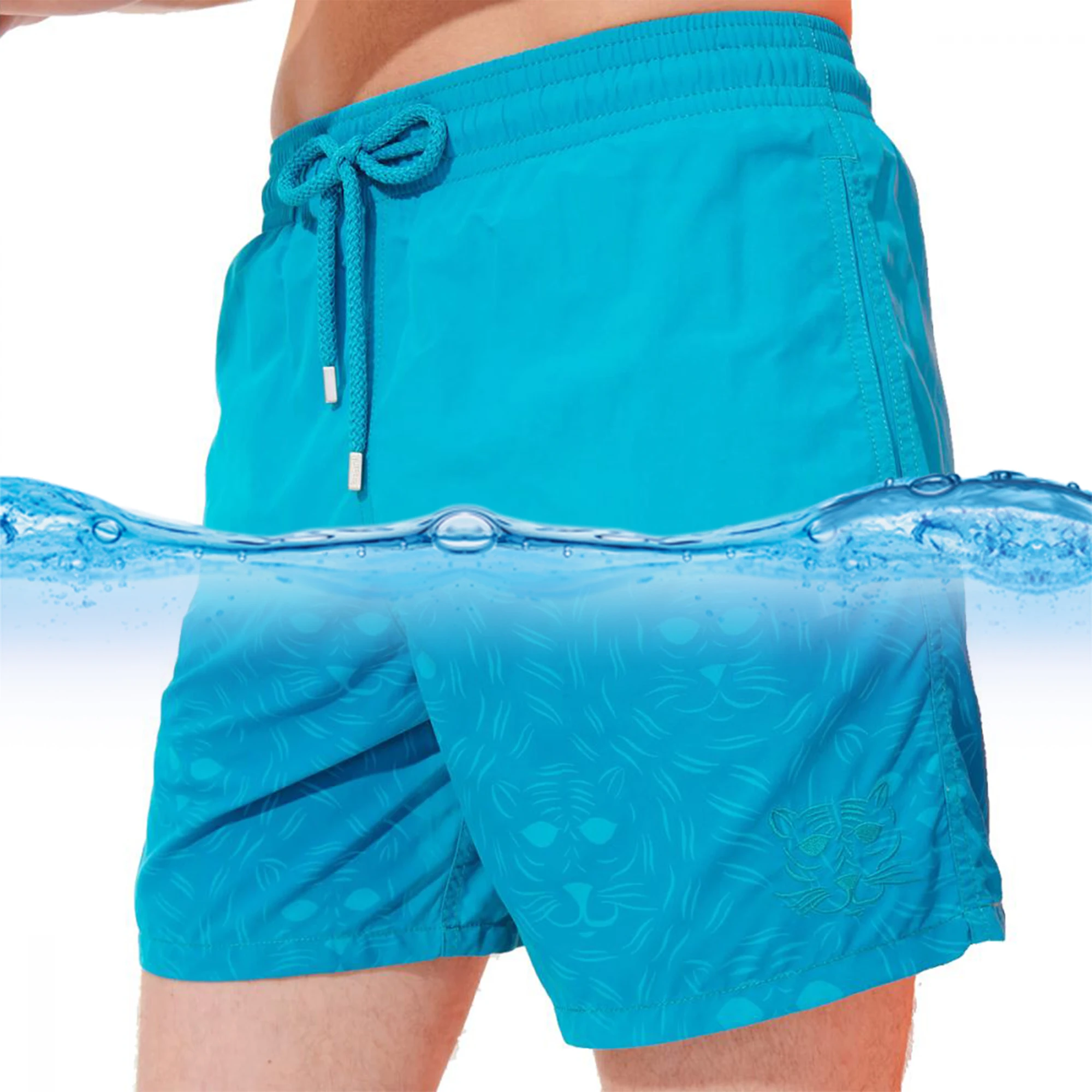 Custom Logo Changing Water Reactive Swim Shorts