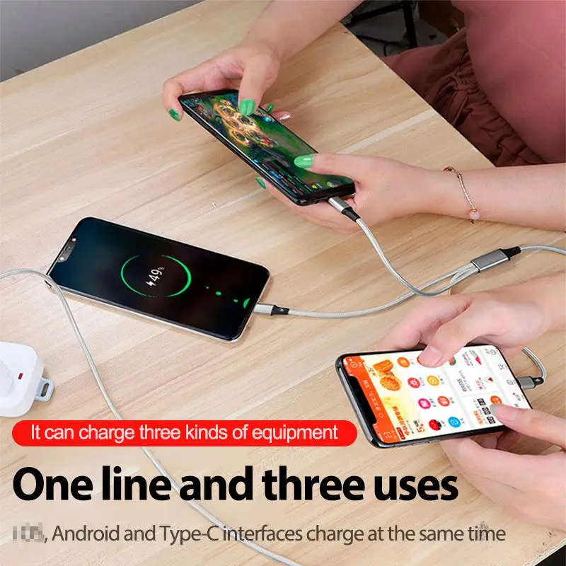 Factory price 3 in 1 charging Cable for Micro for Android for iphone usb fast charger cable mobile phone charging cable