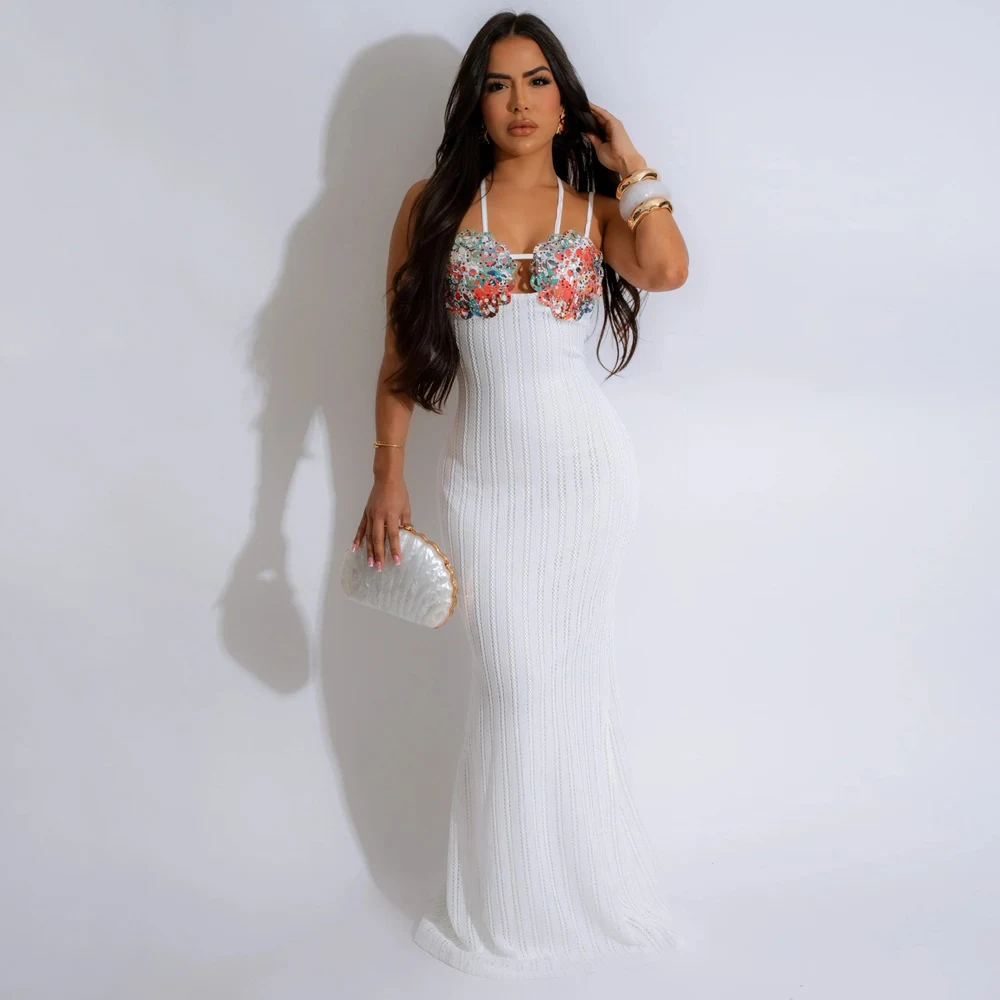 CY901373 INS Jersey Dress White Basic Maxi dresses New Design Build-in Bra Pad Woman Casual Clothing 2024