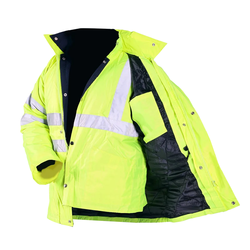 100% oxford pu coating Yellow Flurescence Parka hivi reflective seam sealed