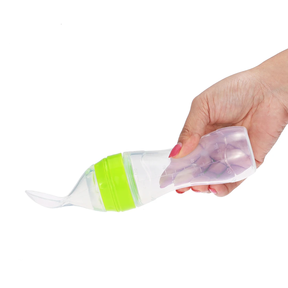 Manufacturer 120ml 4oz Silicone Baby Food Dispensing Spoon Rice Paste Squeeze Feeder Baby Bottle with Spoon