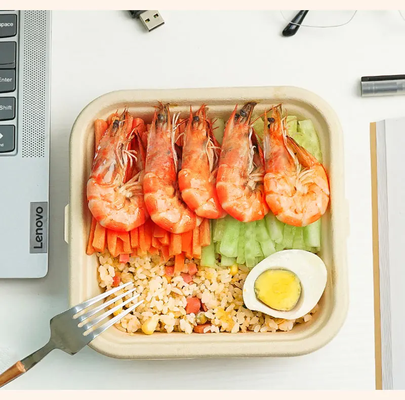 pfas free disposable degradable tableware take away bamboo food box compostable bamboo pulp plate 3 4 5 compartments lunch box