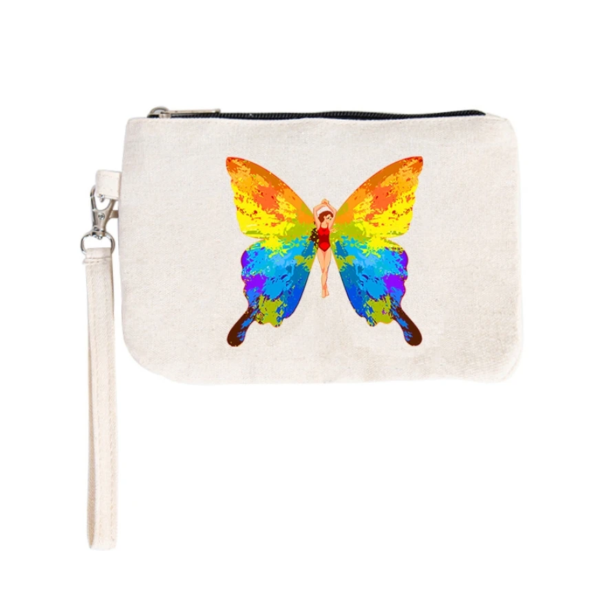 High Quality Waterproof Pouch Portable Canvas Coin Purse Zipper Printed Cosmetic Bags Eco-friendly Cotton Key Bags with Handle
