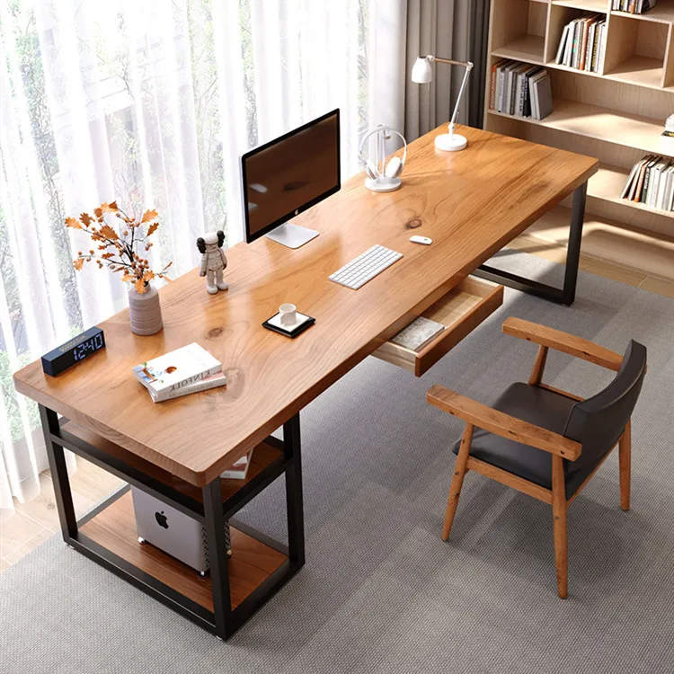 Customizable solid wood top computer desk home furniture long study working table metal office desks
