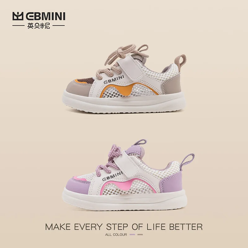 Ebmini 2024 summer new breathable mesh surface non-slip soft sole babies toddler shoes