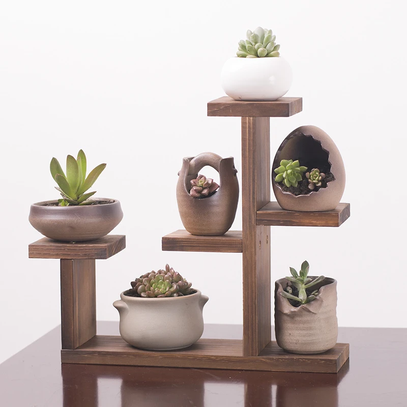 Multi-layer Solid Wood Desktop Flower Stand Indoor Wood Flower Pot Display Stand Rack Modern Plant Stand
