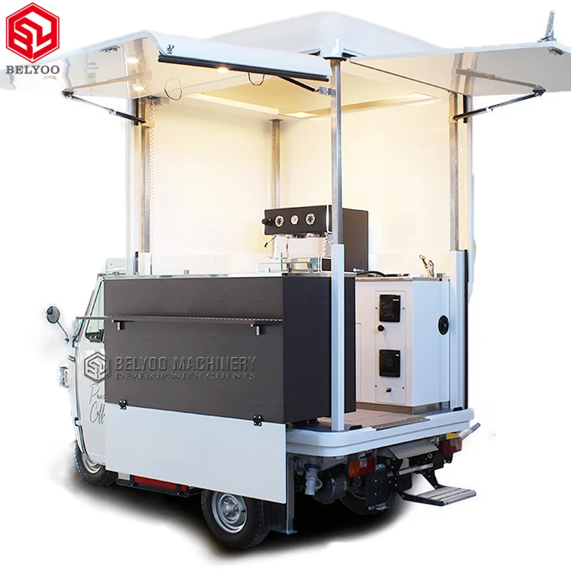 Belyoo Food Truck Piaggio Ape Tuk Tuk Food Cart Tricycle Food Electric Mobile Bar Coffee Truck For Sale Factory Price Customize