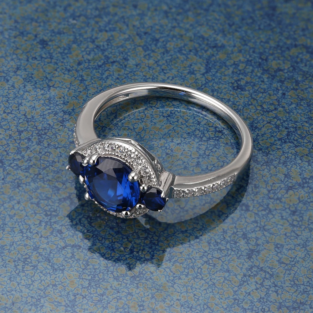 Grace Factory Custom Design Classic Blue Spinel Three Stone Style Vintage Ladies Fine Jewelry Ring