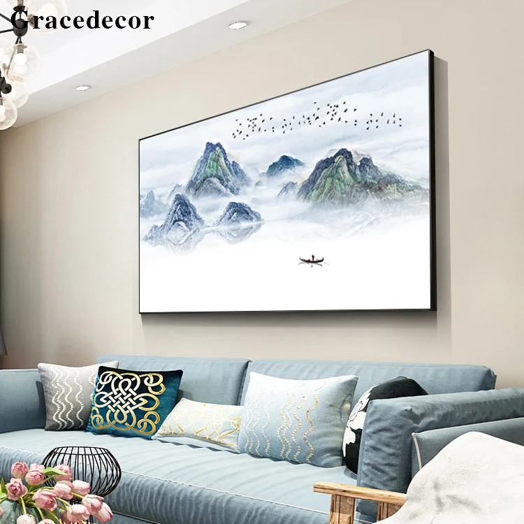 Home Decor Blue Mountains And Clouds Wall Hanging Pictures Paintings