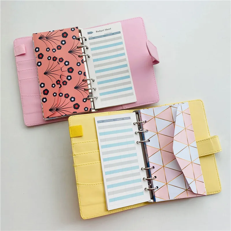 Custom Pu Leather Budget Binder Office Supplies With Buckle Notebook Planner Cover A6 Binder Ring Bound Planner
