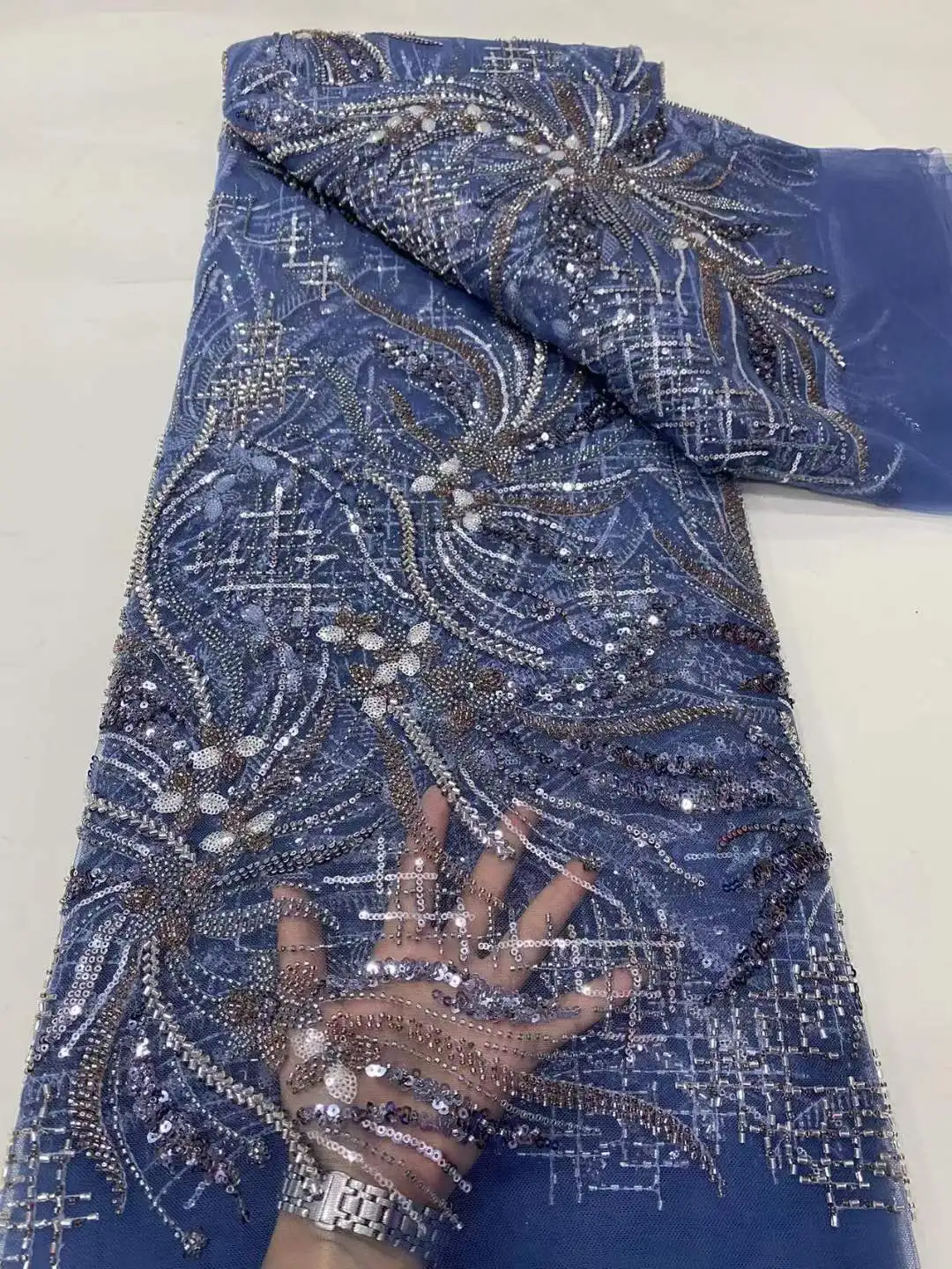 Two-color heavy industry sequin bead embroidery fabric European and American wedding dress  fashion embroidery fabric