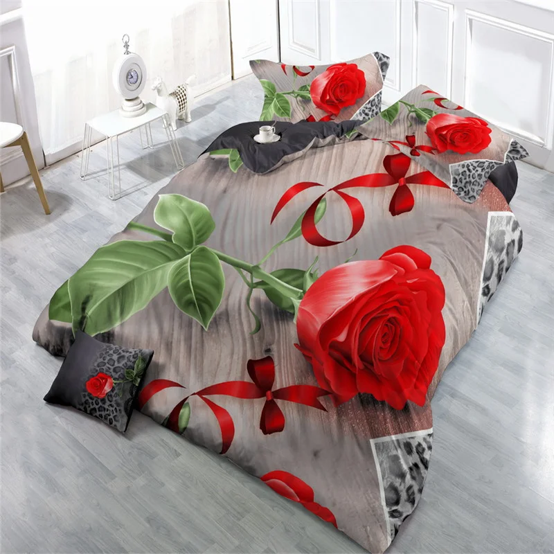 Sample Available Red Color 3D Printed Queen Size Luxury Duvet Cover Bedding Sheets Set