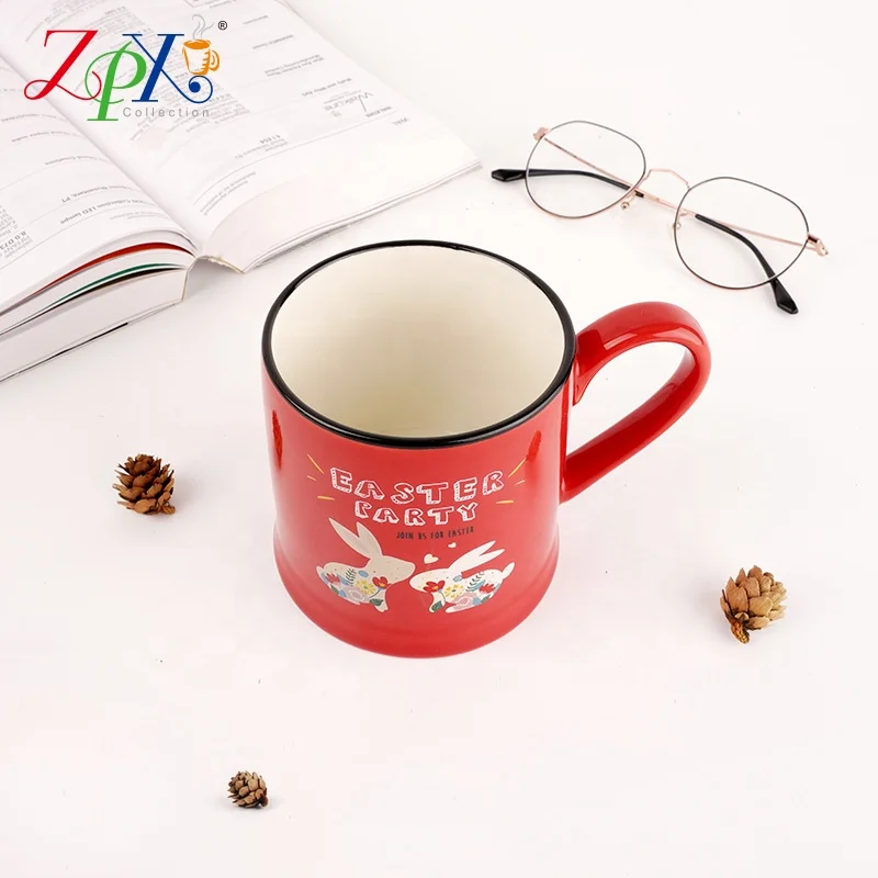 New Bone China Enamel Custom Logo Ceramic Mugs Easter Ceramic Cup Mug Rabbit Porcelain Coffee Cup