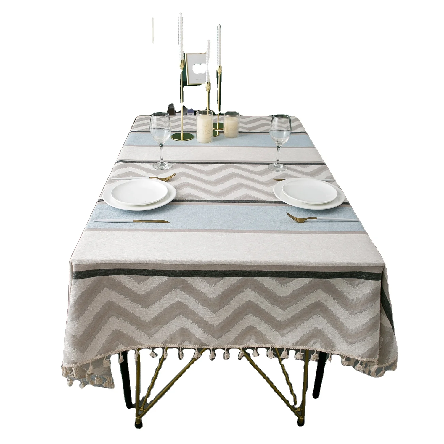 Chenille Flannel Block Print Rectangular Jacquard Non-disposable Polyester Tablecloth