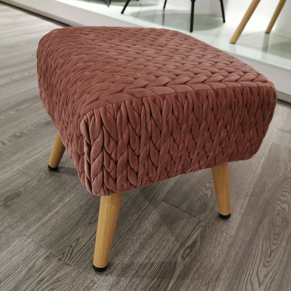 Modern Design Velvet Quilting Ottoman Natural legs Stool