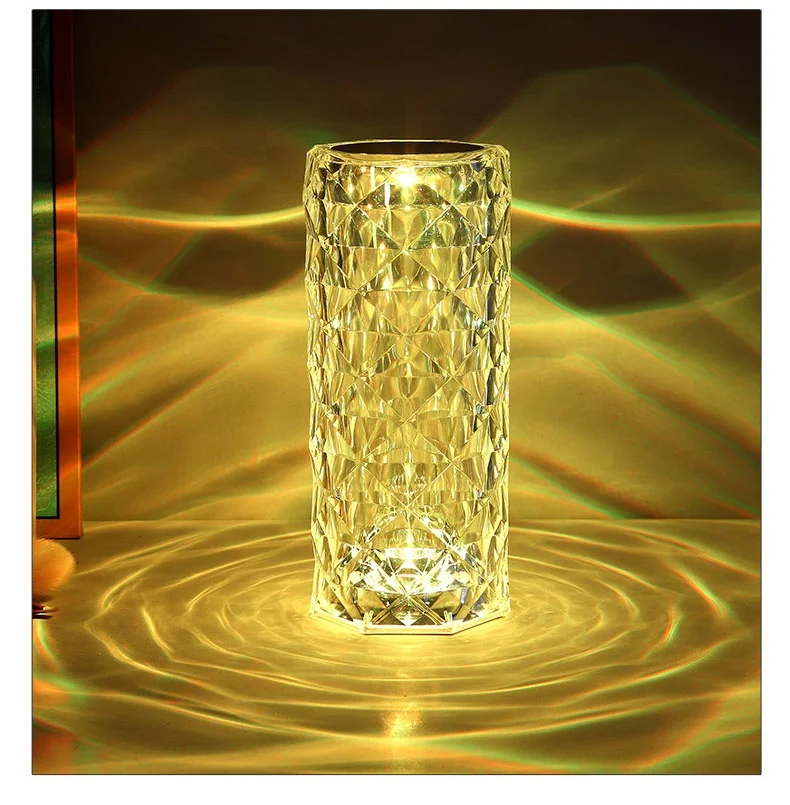 LED Crystal Table Lamp Rose Light Projector 3/16 Colors Touch Adjustable Romantic Diamond Atmosphere Light USB Touch Night Light