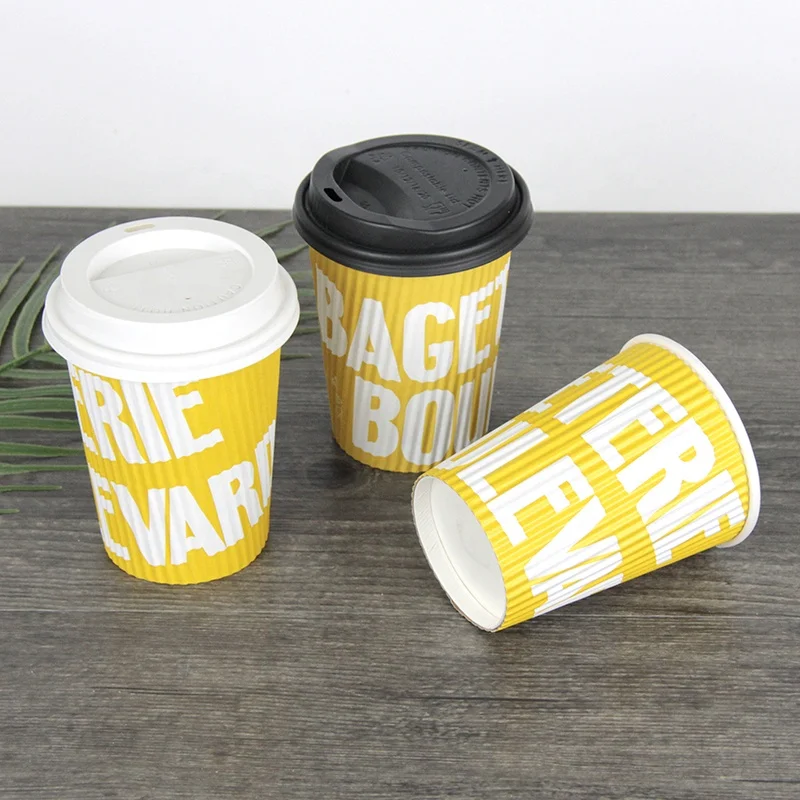 Wholesale Paper Coffee Cups Ripple Wall Paper Cup Insulated OEM With Lid And Cup Holder